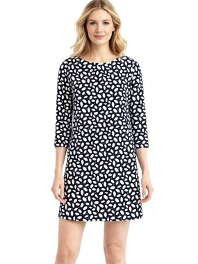 Marimekko Tricot Shift Dress Abstract Print 3/4 Sleeve XS Black White